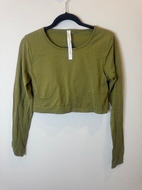 lululemon athletica Olive Green Ribbed Long Sleeve Crop Top